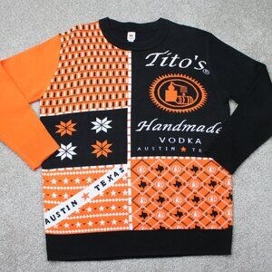 Tito's Vodka Sweater Mens XL Orange & Black Ugly Christmas Holiday L/S Crewneck